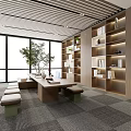 Modern Lounge Area Interior With Round Green Gray Seats Large Windows And Plants