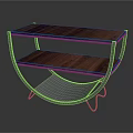 Modern Wooden Shelving Unit With Curved Metal Frame And Two Tier Design