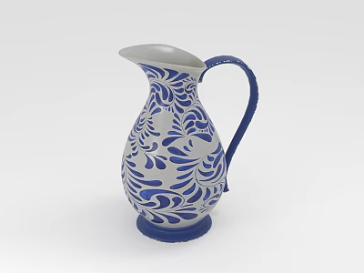 Plant Patterned Blue And White Ceramic Pitcher With Intricate Floral Design Details 3d model