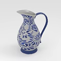 Plant Patterned Blue And White Ceramic Pitcher With Intricate Floral Design Details
