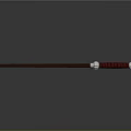 Wooden Staff With Brown Shaft Red Wrapped Handle And Silver Accents