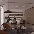 Modern Office Interior With Open Layout Desks Chairs Bookshelves Plant And Curved Wall