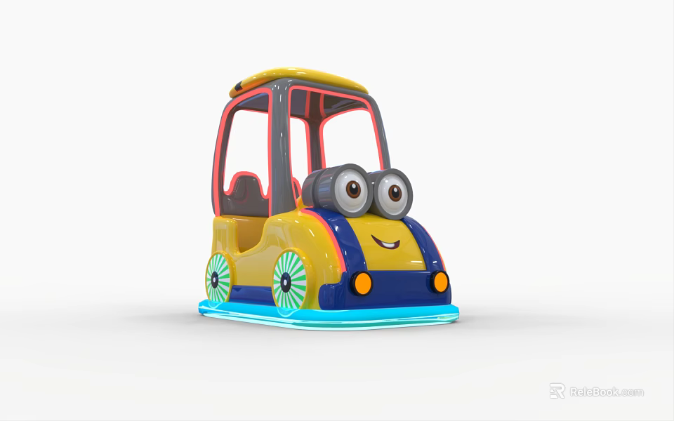 Electric Toy Car Minion Style With Big Eyes Yellow Blue Body Smiling Face Wheels 3d model 