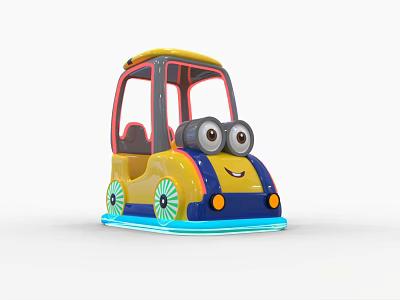 Electric Toy Car Minion Style With Big Eyes Yellow Blue Body Smiling Face Wheels 3d model