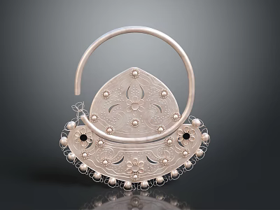 Exquisite Silver Handbag Accessory Featuring Traditional Floral Pattern And Pearl Details 3d model