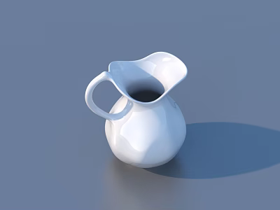 White Porcelain Pitcher With Curved Handle And Smooth Glossy Surface Design 3d model