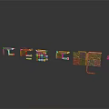 Golden 3D Letters And Symbols Metal On Black Background With Reflective Surfaces And Colorful Squares