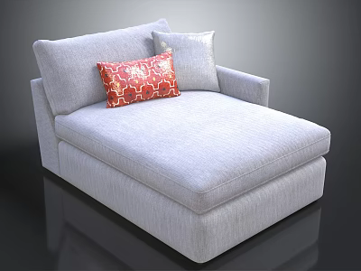 Modern Light Gray Upholstered Chaise Lounge with Red Patterned and Light Gray Pillows 3d model