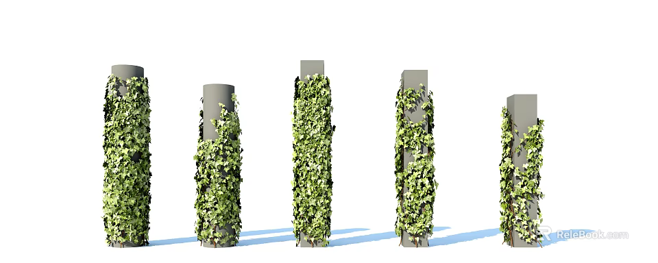 Lush Green Vines Covering Gray Pillars As Decorative Outdoor Elements 3d model 