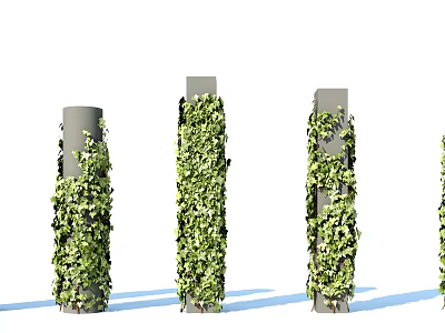 Lush Green Vines Covering Gray Pillars As Decorative Outdoor Elements 3d model