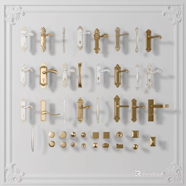 Door Handles in Various Styles Including Gold and White Decorative Accessories 3d model 