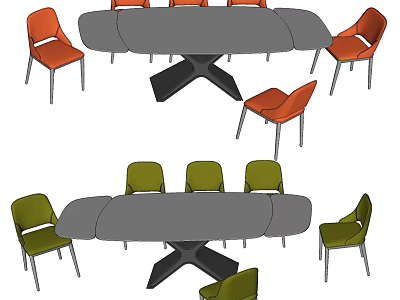 Modern Gray Dining Table Set With Orange And Green Chairs Design 3d model
