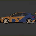 Orange And Blue Sporty Race Car With Rear Spoiler Gold Wheels And Aerodynamic Design
