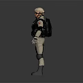 Detailed 3D Character Model In Beige Uniform With Black Gear Helmet Goggles And Red Chest Logo