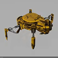 Yellow Mechanical Creature With Rusty Surface Multiple Legs And Clawed Appendages 3d model