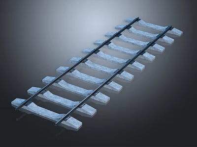 Railway Track Structure With Concrete Sleepers And Steel Rails On Dark Background 3d model