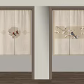 Traditional Japanese Sliding Doors With Embroidered Bird And Flower Patterns