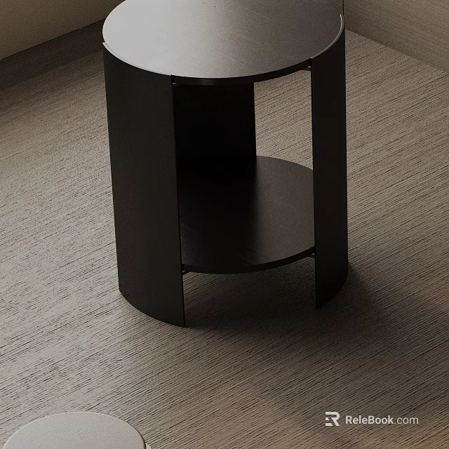 Modern Black Side Table With Circular Top And Lower Shelf Design 3d model
