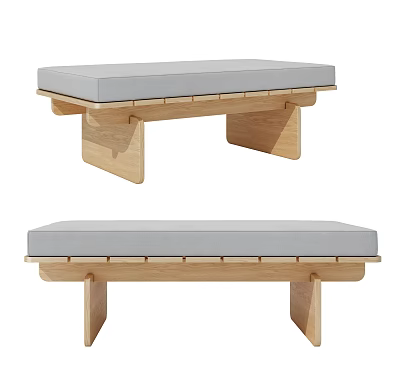 Modern Wooden Frame Sofa Bench With Gray Upholstered Seat And Simple Design 3d model