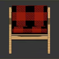 Red Black Checkered Single Chair With Wooden Frame Armrest Simple Modern Design