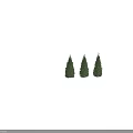 Three Green Conical Trees Standing Together Against Gray Background With Shadows 3d model
