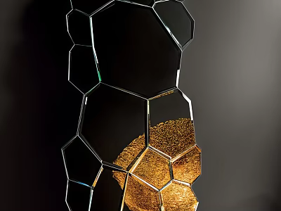 Hexagonal Mirror Wall Decor With Geometric Design And Gold Accents For Modern Interiors 3d model