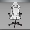 White Gaming Chair with Gray Accents Black Armrests and Brown Wheeled Base