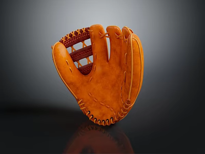 Genuine Brown Leather Baseball Glove With Webbed Pocket Detailed Stitching And Classic Design 3d model