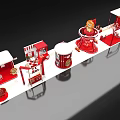 Interactive Zone With Red White Stalls Cartoon Character And Play Structures 3d model