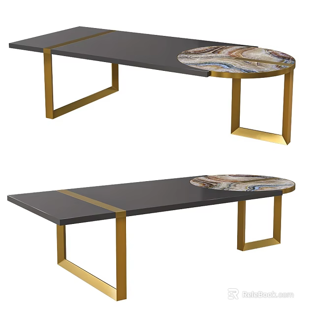 Elegant Modern Coffee Table With Gray Top Gold Metal Frame And Marble Decor 3d model 
