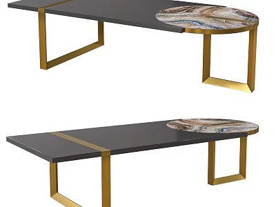 Elegant Modern Coffee Table With Gray Top Gold Metal Frame And Marble Decor 3d model