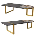 Elegant Modern Coffee Table With Gray Top Gold Metal Frame And Marble Decor