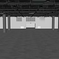 Spacious Empty Indoor Hall With Concrete Floor Columns And Ceiling Lights 3d model