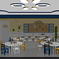 Model International Education Kindergarten With Star Shaped Decor Yellow Blue Walls Whiteboard And Learning Spaces