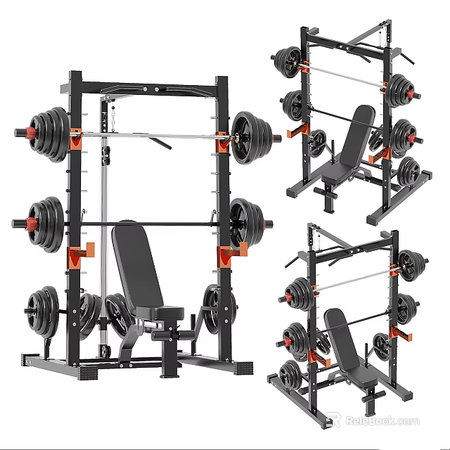 Multifunctional Home Gym Equipment With Bench And Weights 3d model 