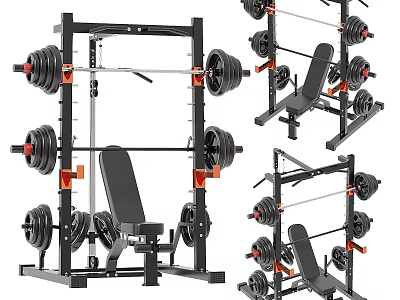 Multifunctional Home Gym Equipment With Bench And Weights 3d model