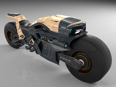 Futuristic Motorcycle with Tan and Black Streamlined Body Large Wheels and Tech Inspired Design 3d model
