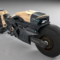 Futuristic Motorcycle with Tan and Black Streamlined Body Large Wheels and Tech Inspired Design
