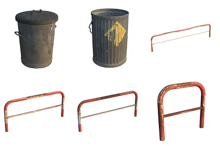 Road facilities trash can guardrail 3d model