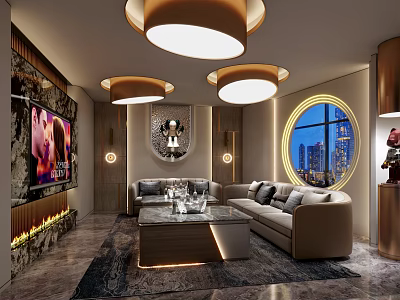 Modern Luxury KTV Interior With Comfortable Sofa LED Lighting And Large TV Screen 3d model