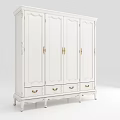 White Classic Wardrobe With Carved Doors Four Drawers And Gold Handles