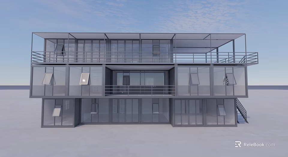 Construction Site Featuring Modern Multi Storey Glass Building With Metal Frames 3d model