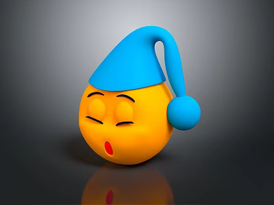 Yellow Emoji Wearing Blue Nightcap With Closed Eyes And Open Mouth 3d model