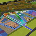 Vibrant Park Landscape With Colorful Paved Areas Trees And Recreational Spaces