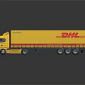 Yellow DHL Delivery Truck Model With Trailer And Red Logo