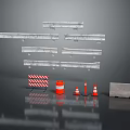 Road Construction Safety Items With Metal Guardrails Traffic Cones Barricade And Concrete Slab