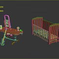 Kids Nursery Essentials With Wooden Crib High Chair And Playful Toys