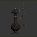 Antique Bronze Wine Bottle With Curved Handle Decorative Lid And Base Design