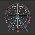 Blue And Red Ferris Wheel Model With White Metal Spokes And Small Control Cabin