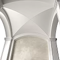 Elevator Hallway Interior With White Columns And Archway Plaster Wall Design 3d model